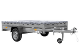 Einachsiger Anhänger auf Blattfedern 264×150 UNITRAILER GARDEN 265/R KIPP mit H-0-Rahmen und grauer Plane-Neu