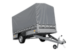 Einachsiger Anhänger mit Blattfedern 264×125 UNITRAILER FORCE 264/R KIPP mit H-1100 Rahmen und grauer Plane-Neu