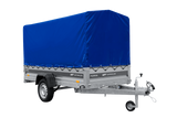 Einachsiger Anhänger mit Blattfedern 264×125 UNITRAILER FORCE 264/R KIPP mit H-1100 Spriegel und blauer Plane-Neu
