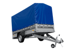 Einachsiger Anhänger mit Blattfedern 264×125 UNITRAILER FORCE 264/R KIPP mit H-1100 Spriegel und blauer Plane-Neu