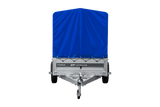 Einachsiger Anhänger mit Blattfedern 264×125 UNITRAILER FORCE 264/R KIPP mit H-1100 Spriegel und blauer Plane-Neu