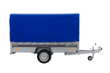 Einachsiger Anhänger mit Blattfedern 264×125 UNITRAILER FORCE 264/R KIPP mit H-1100 Spriegel und blauer Plane-Neu