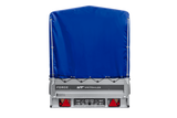 Einachsiger Anhänger mit Blattfedern 264×125 UNITRAILER FORCE 264/R KIPP mit H-1100 Spriegel und blauer Plane-Neu