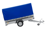Einachsiger Anhänger mit Blattfedern 264×125 UNITRAILER FORCE 264/R KIPP mit H-1100 Spriegel und blauer Plane-Neu
