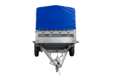 Einachsiger Anhänger mit Blattfedern 264×125 UNITRAILER FORCE 264/R KIPP mit H-800 Spriegel und blauer Plane-Neu
