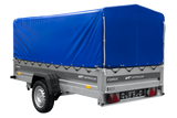 Einachsiger Anhänger mit Blattfedern 264×125 UNITRAILER FORCE 264/R KIPP mit H-800 Spriegel und blauer Plane-Neu