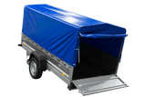 Einachsiger Anhänger mit Blattfedern 264×125 UNITRAILER FORCE 264/R KIPP mit H-800 Spriegel und blauer Plane-Neu