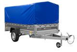 Einachsiger Anhänger mit Blattfedern 264×125 UNITRAILER FORCE 264/R KIPP mit H-800 Spriegel und blauer Plane-Neu