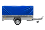 Einachsiger Anhänger mit Blattfedern 264×125 UNITRAILER FORCE 264/R KIPP mit H-800 Spriegel und blauer Plane-Neu