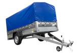 Einachsiger Anhänger mit Blattfedern 264×125 UNITRAILER FORCE 264/R KIPP mit H-800 Spriegel und blauer Plane-Neu