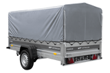 Einachsiger Anhänger mit Blattfedern 264×125 UNITRAILER FORCE 264/R KIPP mit H-800 Spriegel und grauer Plane-Neu