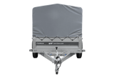 Einachsiger Anhänger mit Blattfedern 264×125 UNITRAILER FORCE 264/R KIPP mit H-800 Spriegel und grauer Plane-Neu