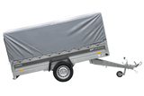 Einachsiger Anhänger mit Blattfedern 264×125 UNITRAILER FORCE 264/R KIPP mit H-800 Spriegel und grauer Plane-Neu