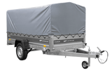 Einachsiger Anhänger mit Blattfedern 264×125 UNITRAILER FORCE 264/R KIPP mit H-800 Spriegel und grauer Plane-Neu