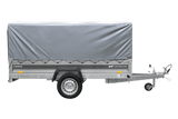Einachsiger Anhänger mit Blattfedern 264×125 UNITRAILER FORCE 264/R KIPP mit H-800 Spriegel und grauer Plane-Neu