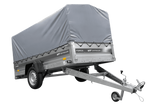 Einachsiger Anhänger mit Blattfedern 264×125 UNITRAILER FORCE 264/R KIPP mit H-800 Spriegel und grauer Plane-Neu