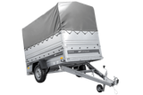 Einachsiger Federanhänger 230×125 UNITRAILER FORCE 230/R KIPP mit BIS-Seitenwänden, H-800-Rahmen und grauer Plane-Neu