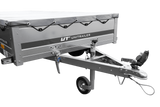 GARDEN TRAILER 264/2 KIPP MIT STÜTZRAD, GRAUE FLACHPLANE UND PLANENTRÄGER-Neu