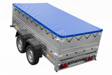 GARDEN TRAILER 264/2 KIPP Zweiachsanhänger mit Stützrad, Planenträgern, zus. Bordwänden und blauer Flachplane-Neu