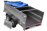 GARDEN TRAILER 264/2 KIPP Zweiachsanhänger mit Stützrad, Planenträgern, zus. Bordwänden und blauer Flachplane-Neu