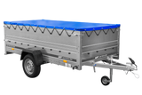 Großer Anhänger 750 kg GARDEN TRAILER 264 KIPP mit Bordwandaufsatz [zusätzliche 40 cm], Stützrad und blauer Flachplane-Neu