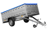 Großer Anhänger 750 kg GARDEN TRAILER 264 KIPP mit Bordwandaufsatz [zusätzliche 40 cm], Stützrad und blauer Flachplane-Neu