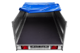 Leichtanhänger auf Blattfedern 200×125 UNITRAILER GARDEN 201/R KIPP mit BIS-Seiten, H-0-Rahmen und blauer Plane-Neu