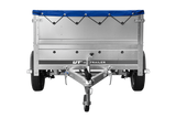 Leichtanhänger auf Blattfedern 200×125 UNITRAILER GARDEN 201/R KIPP mit BIS-Seiten, H-0-Rahmen und blauer Plane-Neu