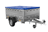 Leichtanhänger auf Blattfedern 200×125 UNITRAILER GARDEN 201/R KIPP mit BIS-Seiten, H-0-Rahmen und blauer Plane-Neu
