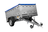 Leichtanhänger auf Blattfedern 200×125 UNITRAILER GARDEN 201/R KIPP mit BIS-Seiten, H-0-Rahmen und blauer Plane-Neu