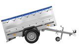 Leichtanhänger auf Blattfedern 200×125 UNITRAILER GARDEN 201/R KIPP mit BIS-Seiten, H-0-Rahmen und blauer Plane-Neu