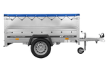 Leichtanhänger auf Blattfedern 200×125 UNITRAILER GARDEN 201/R KIPP mit BIS-Seiten, H-0-Rahmen und blauer Plane-Neu