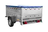 Leichtanhänger auf Blattfedern 200×125 UNITRAILER GARDEN 201/R KIPP mit BIS-Seiten, H-0-Rahmen und blauer Plane-Neu