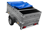 Leichtanhänger auf Blattfedern 200×125 UNITRAILER GARDEN 201/R KIPP mit BIS-Seiten, H-0-Rahmen und blauer Plane-Neu