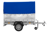 Leichtanhänger auf Blattfedern 200×125 UNITRAILER GARDEN 201/R KIPP mit BIS-Seiten, H-800-Rahmen und blauer Plane-Neu