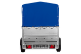 Leichtanhänger auf Blattfedern 200×125 UNITRAILER GARDEN 201/R KIPP mit BIS-Seiten, H-800-Rahmen und blauer Plane-Neu