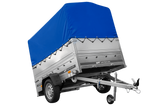 Leichtanhänger auf Blattfedern 200×125 UNITRAILER GARDEN 201/R KIPP mit BIS-Seiten, H-800-Rahmen und blauer Plane-Neu