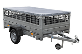Leichter Anhänger auf Blattfedern 230×125 UNITRAILER GARDEN 230/R KIPP mit Gitterwänden, H-0-Rahmen und grauer Plane-Neu