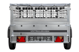 Leichter Anhänger auf Blattfedern 230×125 UNITRAILER GARDEN 230/R KIPP mit Gitterwänden, H-0-Rahmen und grauer Plane-Neu
