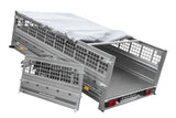 Leichter Anhänger auf Blattfedern 264×150 UNITRAILER GARDEN 265/R KIPP mit Gitterwänden, H-0 Rahmen und grauer Plane-Neu