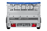 Leichter Anhänger auf Federn 230×125 UNITRAILER FORCE 230/R KIPP mit Gitterwänden, H-0-Rahmen und blauer Plane-Neu