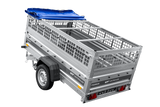 Leichter Anhänger auf Federn 230×125 UNITRAILER FORCE 230/R KIPP mit Gitterwänden, H-0-Rahmen und blauer Plane-Neu