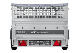 Leichter Anhänger auf Federn 230×125 UNITRAILER FORCE 230/R KIPP mit Gitterwänden, H-0-Rahmen und grauer Plane-Neu