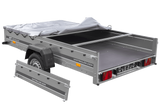 PKW Anhänger 264×150 UNITRAILER GARDEN 265 KIPP mit Flachplanenträger und grauer Plane-Neu