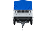 PKW-Anhänger 264×150 UNITRAILER GARDEN 265 KIPP mit Gitteraufsatz, Hochspriegel H-800 und blauer Plane-Neu