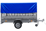 PKW-Anhänger 264×150 UNITRAILER GARDEN 265 KIPP mit Gitteraufsatz, Hochspriegel H-800 und blauer Plane-Neu