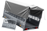 PKW-Anhänger 264×150 UNITRAILER GARDEN 265 KIPP mit Gitteraufsatz, Hochspriegel H-800 und grauer Plane-Neu