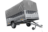 PKW-Anhänger 264×150 UNITRAILER GARDEN 265 KIPP mit Gitteraufsatz, Hochspriegel H-800 und grauer Plane-Neu
