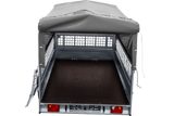 PKW-Anhänger 264×150 UNITRAILER GARDEN 265 KIPP mit Gitteraufsatz, Hochspriegel H-800 und grauer Plane-Neu