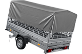 PKW-Anhänger 264×150 UNITRAILER GARDEN 265 KIPP mit Gitteraufsatz, Hochspriegel H-800 und grauer Plane-Neu